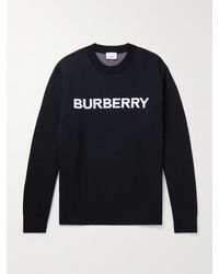 Burberry - Pullover in misto lana e cotone con logo a intarsio - Lyst