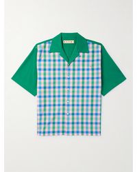 Marni - Camicia in popeline di cotone a quadri con colletto convertibile e logo ricamato - Lyst