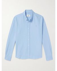 Ami Paris - Button-down Collar Logo-embroiderd Cotton Shirt - Lyst