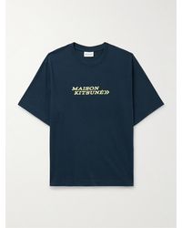 Maison Kitsuné - Go Faster Logo-embroidered Cotton-jersey T-shirt - Lyst