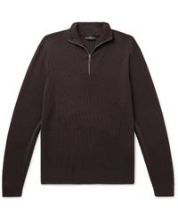 Dunhill - Slim-fit Suede-trimmed Wool Half-zip Sweater - Lyst