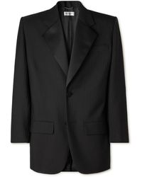 Saint Laurent - Grosgrain-trimmed Pinstriped Wool Tuxedo Jacket - Lyst
