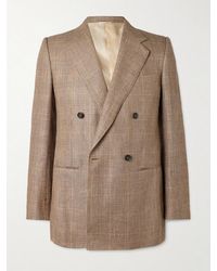 Husbands - Double-Breasted Prince Of Wales Checked Worsted Wool And Linen-Blend Blazer - Lyst