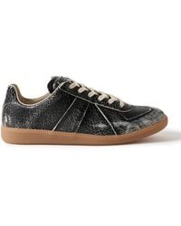 Maison Margiela - Replica Distressed Cracked-Leather Sneakers - Lyst
