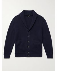Dunhill - Shawl-collar Suede-trimmed Ribbed Merino Wool Cardigan - Lyst