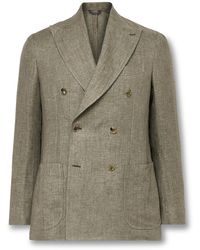 De Petrillo - Double-breasted Herringbone Linen Suit Jacket - Lyst
