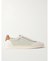 Brunello Cucinelli - Coda Di Rondine Leather-Trimmed Waxed-Suede Sneakers - Lyst