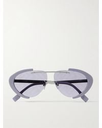Fendi - Oval-frame Silver-tone And Acetate Sunglasses - Lyst