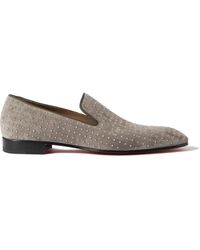 Christian Louboutin Dandelion Plume Studded Suede Loafers - Gray