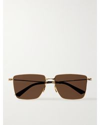 Bottega Veneta - Goldfarbene Sonnenbrille mit D-Rahmen - Lyst