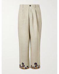 Kartik Research - Straight-Leg Embroidered Linen Trousers - Lyst