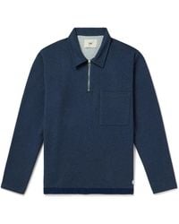 Folk - Signal Chambray-trimmed Cotton-jersey Half-zip Sweatshirt - Lyst