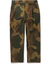 Double Eleven Pleated Camouflage-print Cotton-canvas Pants - Green