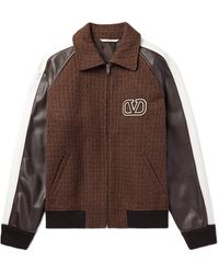 Valentino Garavani - Cotton-blend Tweed And Leather Bomber Jacket - Lyst