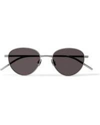 Bottega Veneta - Panthos Round-Frame Brushed-Titanium Sunglasses - Lyst