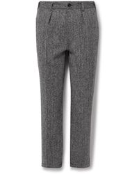 Drake's - Games Slim-fit Pleated Herringbone Wool-tweed Trousers - Lyst