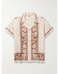 Bode - Rose Garland Camp-collar Cross-stitched Linen Shirt - Lyst