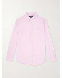 Polo Ralph Lauren - Button-down Collar Logo-embroidered Striped Cotton Shirt - Lyst