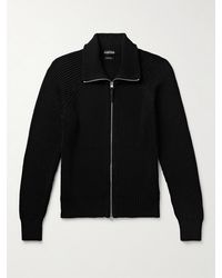 Tom Ford - Slim-Fit Ribbed Silk And Cotton-Blend Zip-Up Cardigan - Lyst
