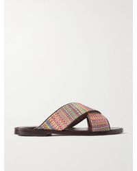 Manolo Blahnik - Otawi Leather-Trimmed Jacquard Sandals - Lyst