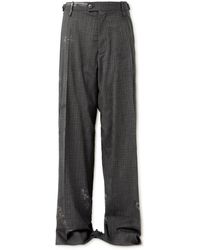 Balenciaga - Skater Wide-leg Printed Distressed Prince Of Wales Checked Wool Trousers - Lyst