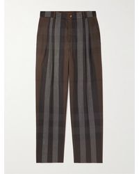 Burberry - Straight-leg Pleated Checked Twill Trousers - Lyst