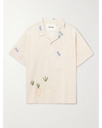 STORY mfg. - Greetings Camp-collar Embroidered Cotton And Linen-blend Shirt - Lyst