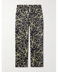 Officine Generale - Nash Straight-leg Pleated Belted Printed Silk-twill Trousers - Lyst