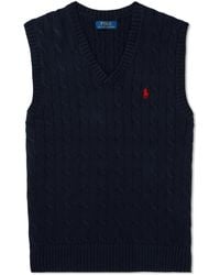 Polo Ralph Lauren - Slim-fit Logo-embroidered Cable-knit Cotton Sweater Vest - Lyst