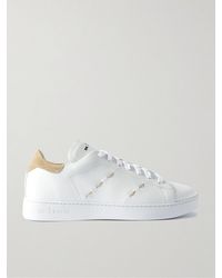 Kiton - Suede-trimmed Embroidered Logo-print Leather Sneakers - Lyst
