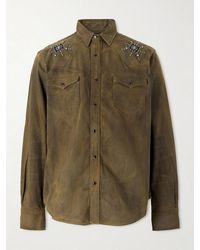 RRL - Buffalo West Studded Leather-Trimmed Denim Shirt - Lyst