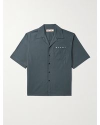 Marni - Convertible-collar Logo-print Cotton-poplin Shirt - Lyst