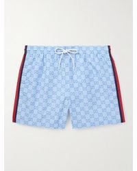 Gucci - Slim-Fit Mid-Length Logo-Print Striped Swim Shorts - Lyst