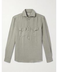 Brunello Cucinelli - Cutaway-collar Linen And Cotton-blend Half-placket Shirt - Lyst