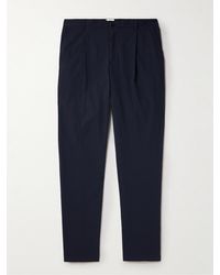 Sunspel - Straight-leg Pleated Cotton-blend Seersucker Trousers - Lyst