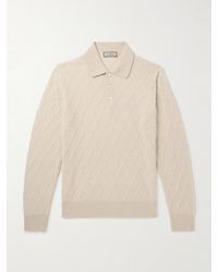 Canali - Cable-Knit Wool And Cashmere-Blend Polo Shirt - Lyst