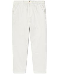 Folk - Anniversary Slim-Fit Straight-Leg Topstitched Cotton-Twill Trousers - Lyst