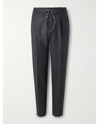 Slowear - Tapered Pleated Virgin Wool-Flannel Drawstring Trousers - Lyst