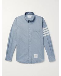 Thom Browne - Button-down Collar Striped Cotton-flannel Shirt - Lyst