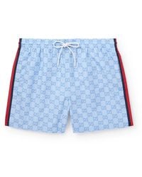 Gucci - Slim-Fit Mid-Length Logo-Print Striped Swim Shorts - Lyst