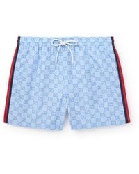 Gucci - Slim-Fit Mid-Length Logo-Print Striped Swim Shorts - Lyst