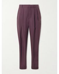 Saint Laurent - Tapered Belted Pleated Silk Trousers - Lyst