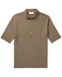 Lardini - Slim-fit Ribbed Linen And Cotton-blend Polo Shirt - Lyst