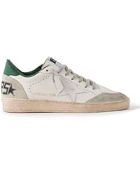 Golden Goose - Ball Star Distressed Suede-Trimmed Leather Sneakers - Lyst