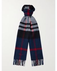 Mulberry - Logo-embroidered Fringed Checked Wool Scarf - Lyst