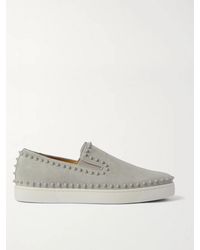 Christian Louboutin - Pik Boat Studded Suede Slip-on Sneakers - Lyst