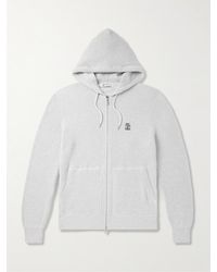Brunello Cucinelli - Logo-Embroidered Ribbed Cotton Zip-Up Hoodie - Lyst