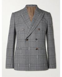 Gucci - Slim-fit Double-breasted Logo-jacquard Checked Wool Suit Jacket - Lyst