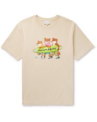 Maison Kitsuné - Surfing Foxes Logo-print Cotton-jersey T-shirt - Lyst