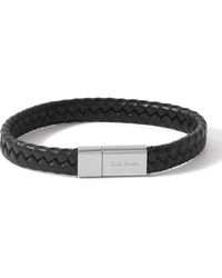 Paul Smith - Logo-engraved Braided Leather And Silver-tone Bracelet - Lyst